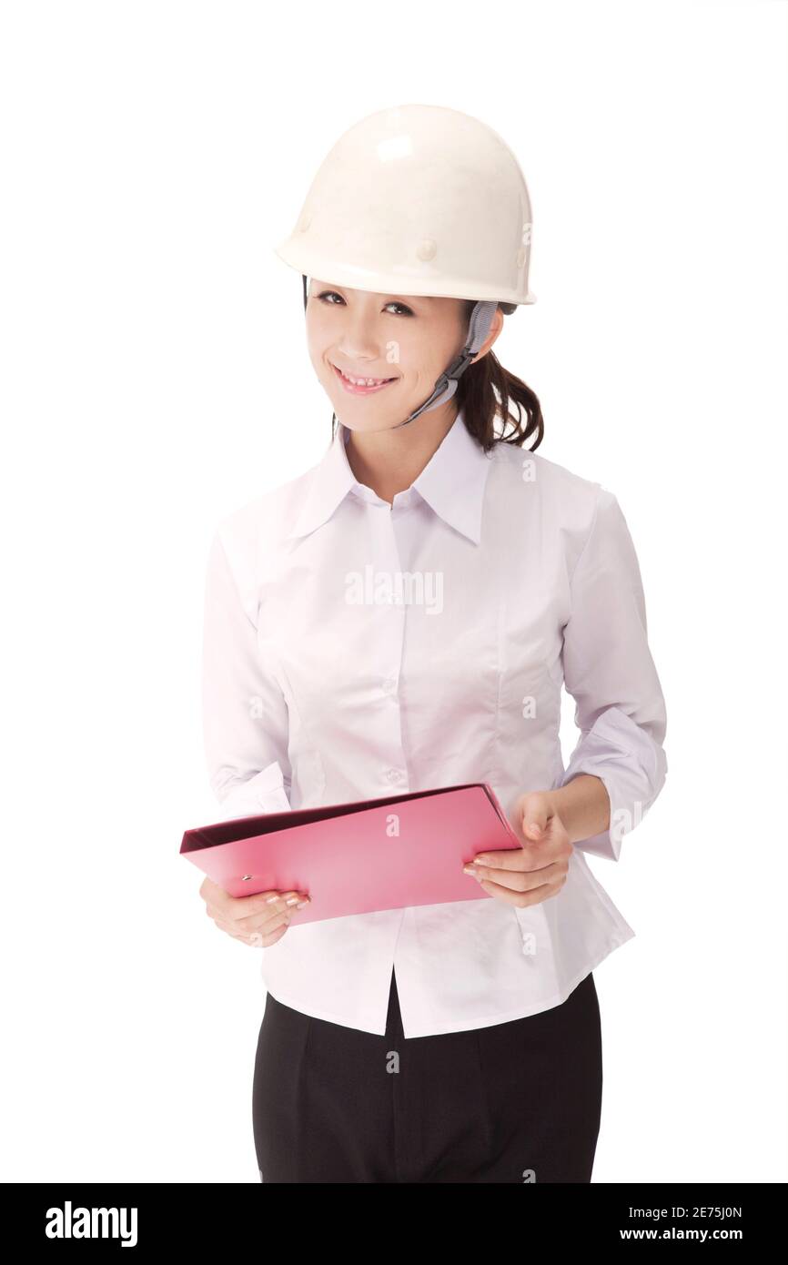 Business woman wearing a safety helmet high quality photo Stock Photo ...