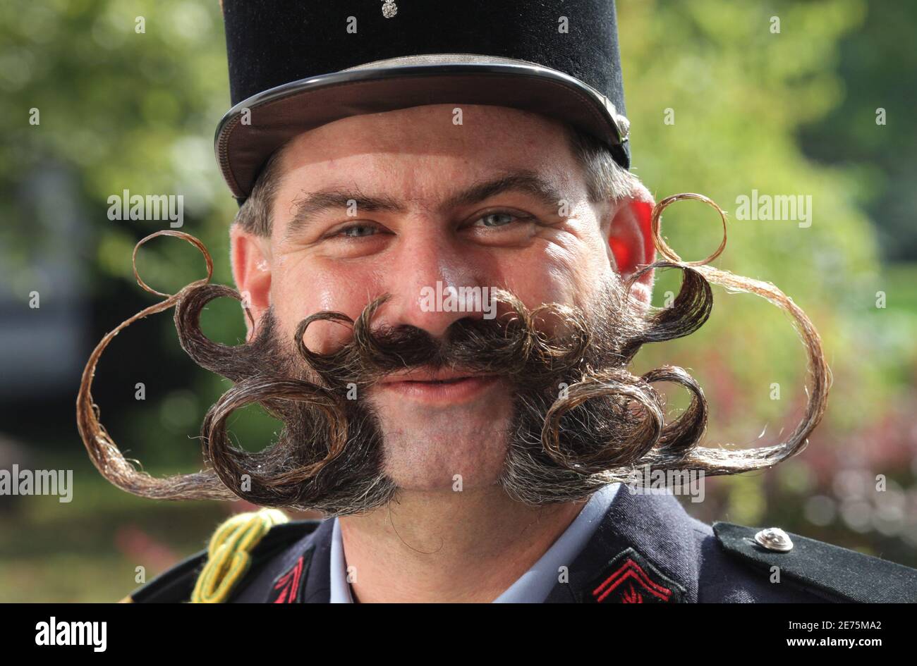 picture French Mustache Guy https www alamy com frenchman herve diebolt a participant of the international world beard and moustache championships smiles in gruendau near frankfurt september 19 2009 over 160 participants compete in 17 categories of beard and moustache styles reutersralph orlowski germany society entertainment image400266778 html