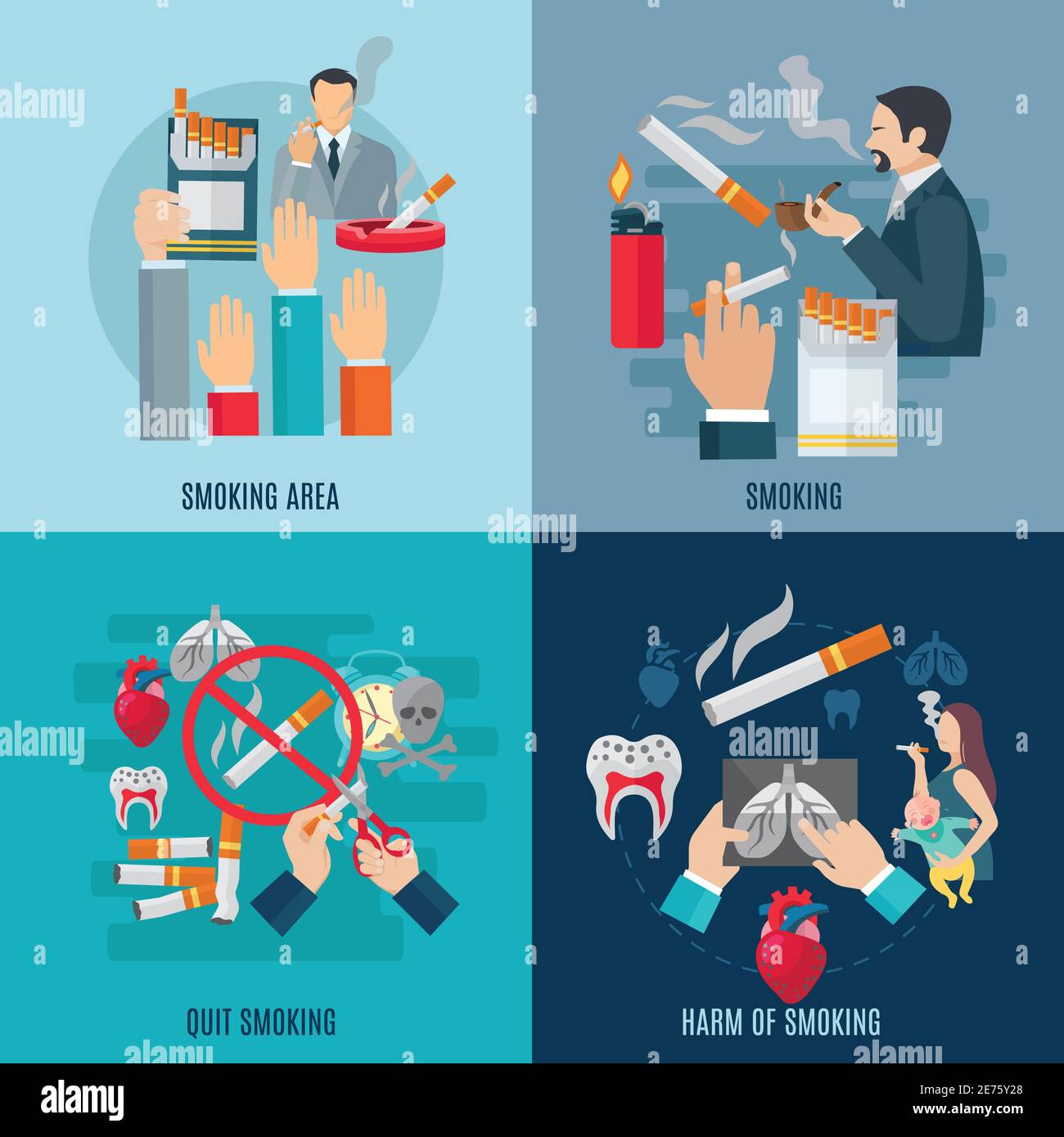 Smoking design concept set with harm and danger flat icons isolated ...