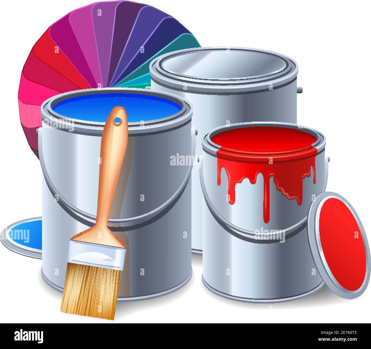 Painting tools and equipment realistic composition with paint cans