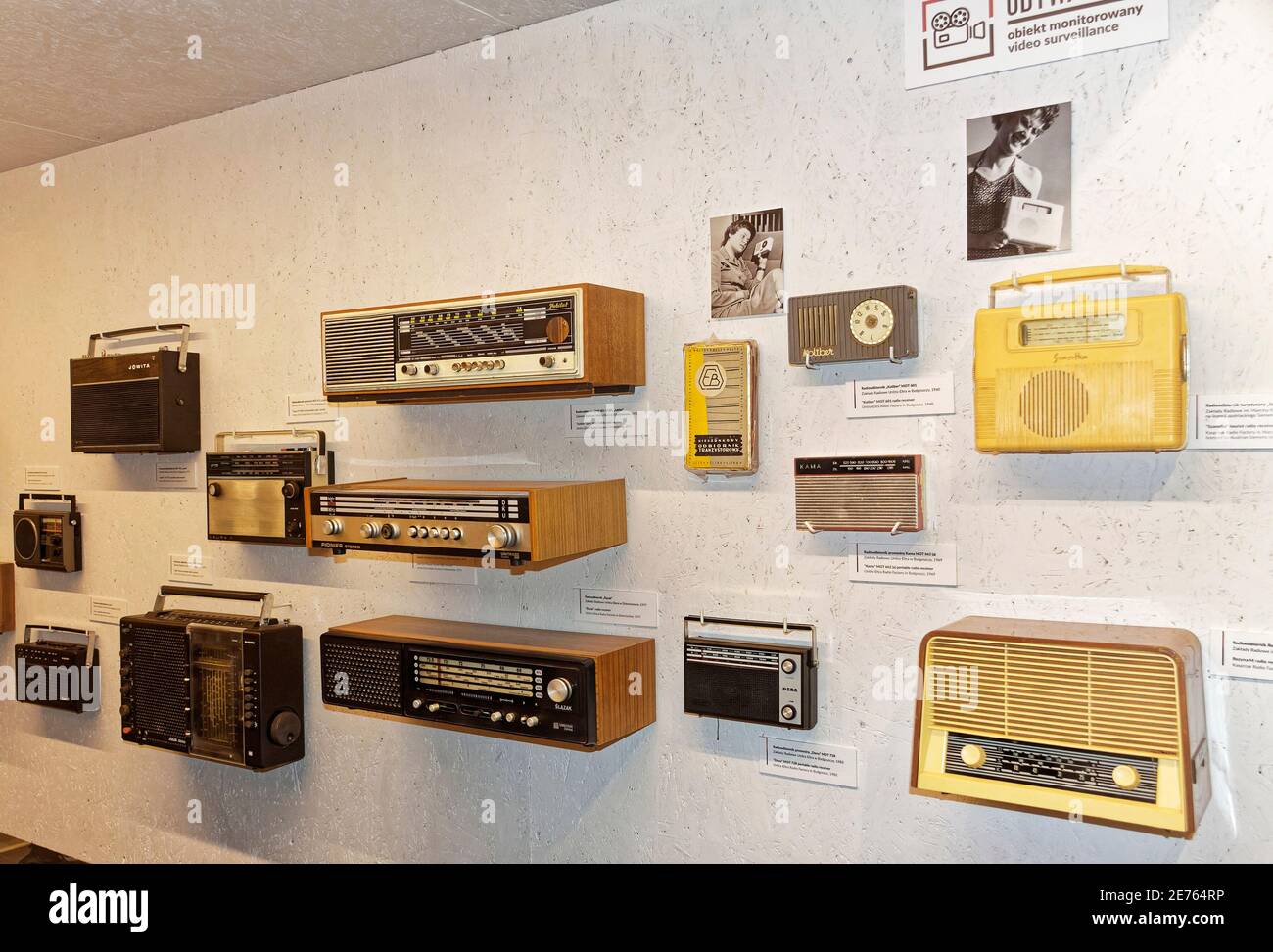 Warsaw, Poland - January 14, 2021. Collection of old-fashioned radio receivers from communism-era exhibited in Museum of Life under communism in Warsa Stock Photo