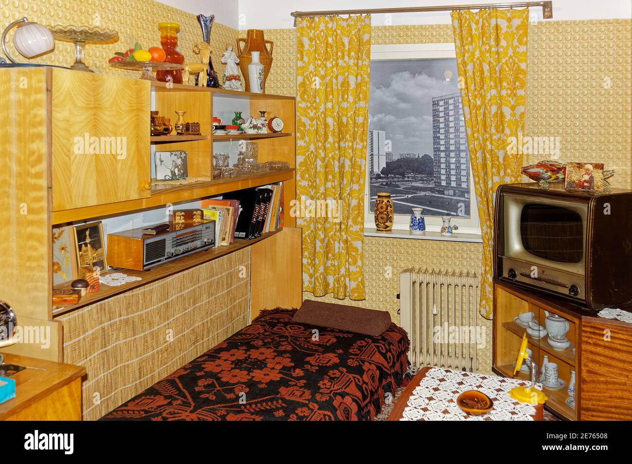 Warsaw, Poland - January 14, 2021. Living room from communism-era exhibited in Museum of Life under communism in Warsaw. Stock Photo