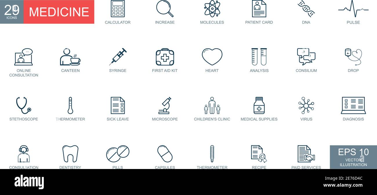Thin line web icons set. Medicine and health symbols. Vector illustration Stock Vector