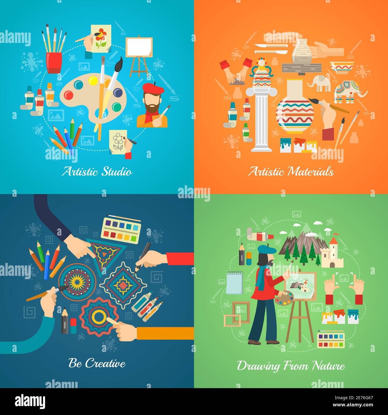 Artist design concept set with art tools and materials flat icons