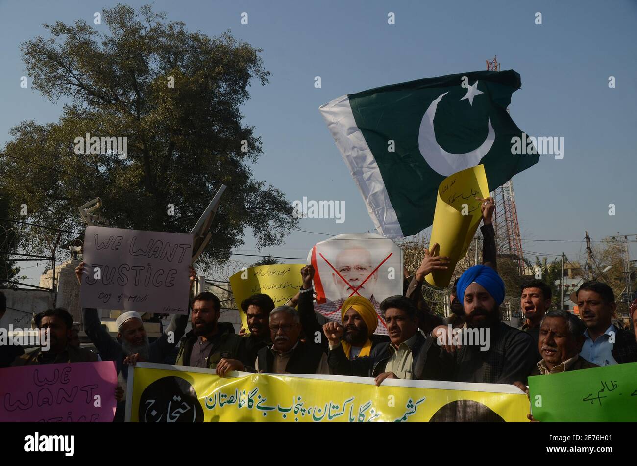 Peshawar, Pakistan. 29th Jan, 2021. Sikh community protesting in front of PPC against Modi government anti farmers measures and riots in India. Effigy of Indian PM Modi was also burnt. (Photo by Hussain Ali/Pacific Press) Credit: Pacific Press Media Production Corp./Alamy Live News Stock Photo