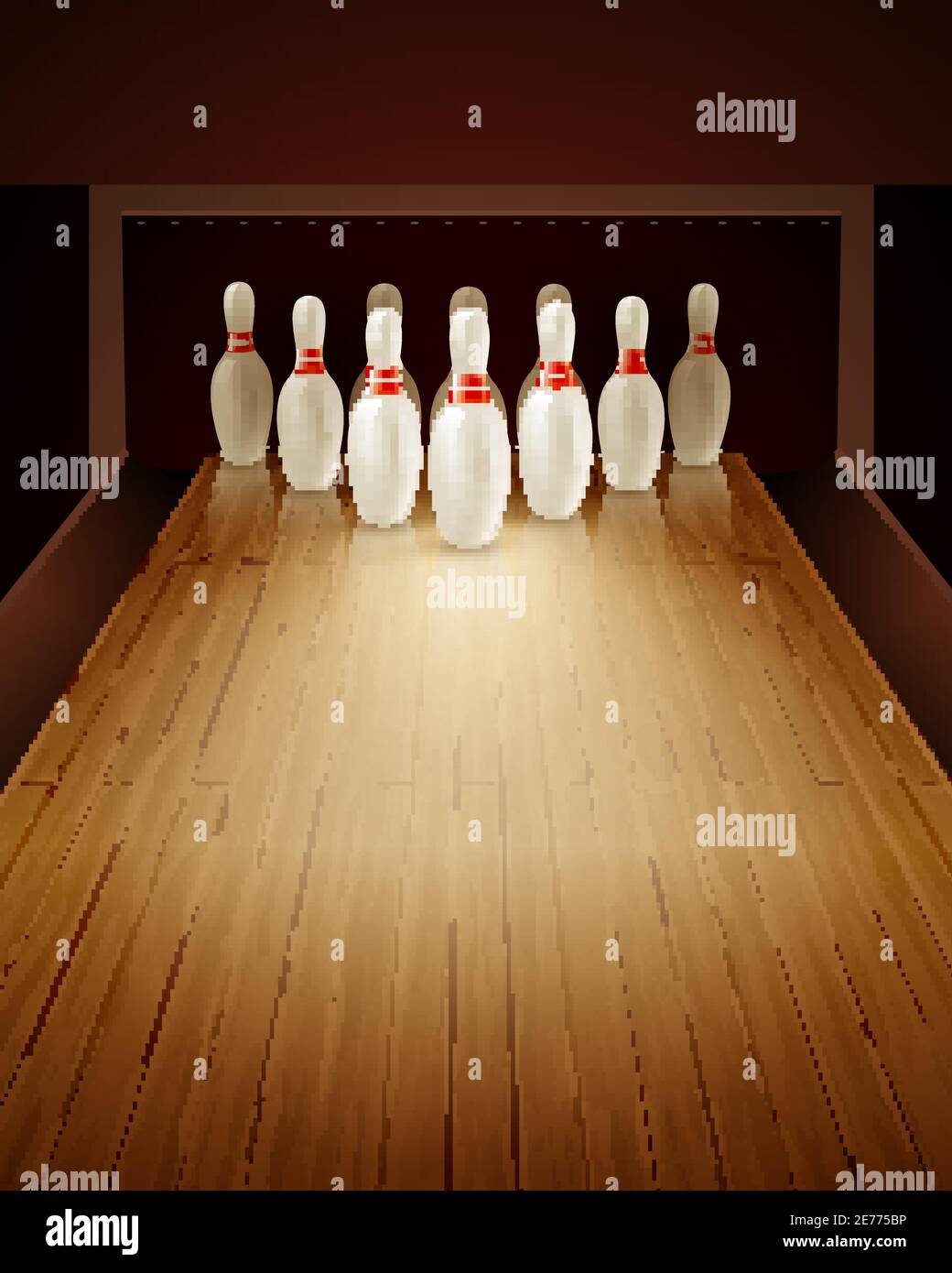 Bowling game with bowling lane ten pins and ball realistic vector