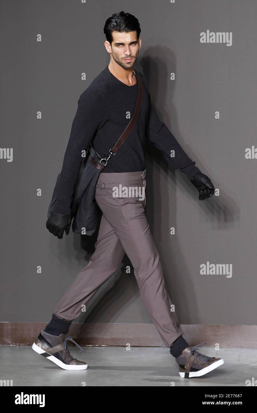 A model presents a creation by designers Marc Jacobs and Paul Helbers for  French fashion house Louis Vuitton as part of their Fall-Winter 2010/2011  men's ready-to-wear fashion show in Paris January 21,