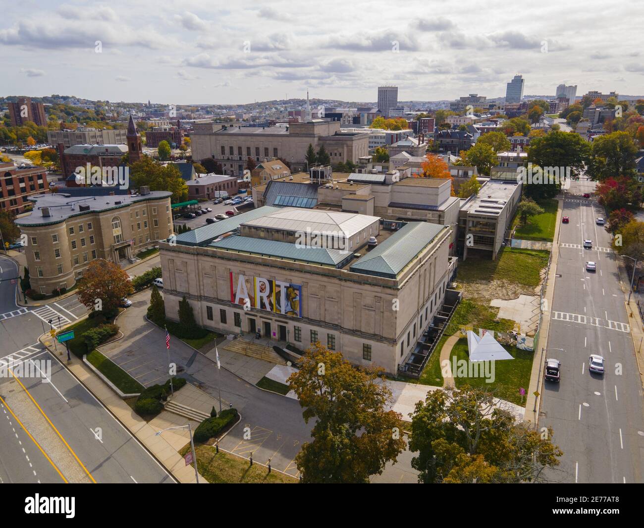 Worcester Art Museum aerial view at 55 Salisbury Street in historic