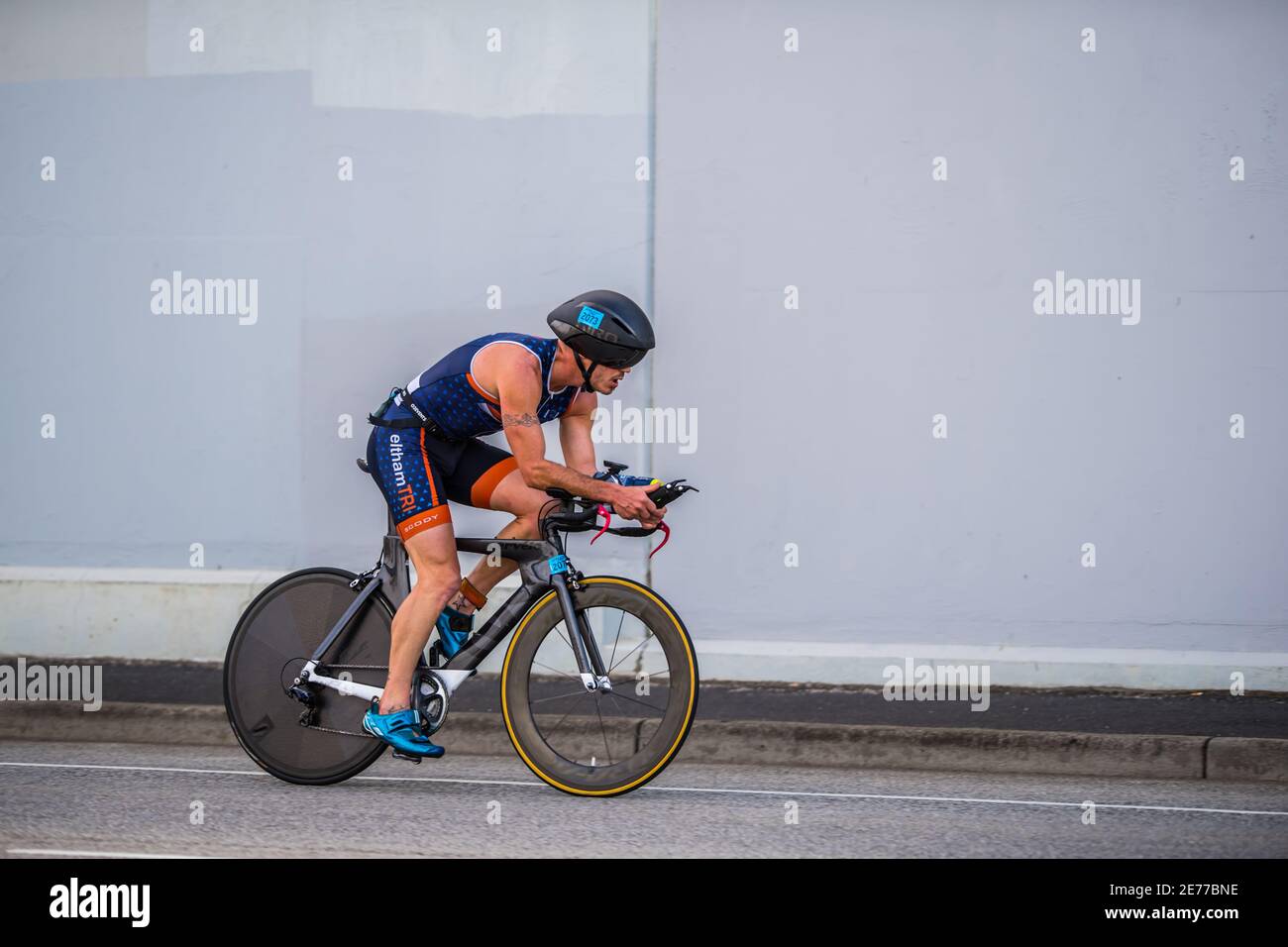 Melbourne Australia. 17th Jan 2021. Olympic distance triathlete James Drapac cycling in a bike race during