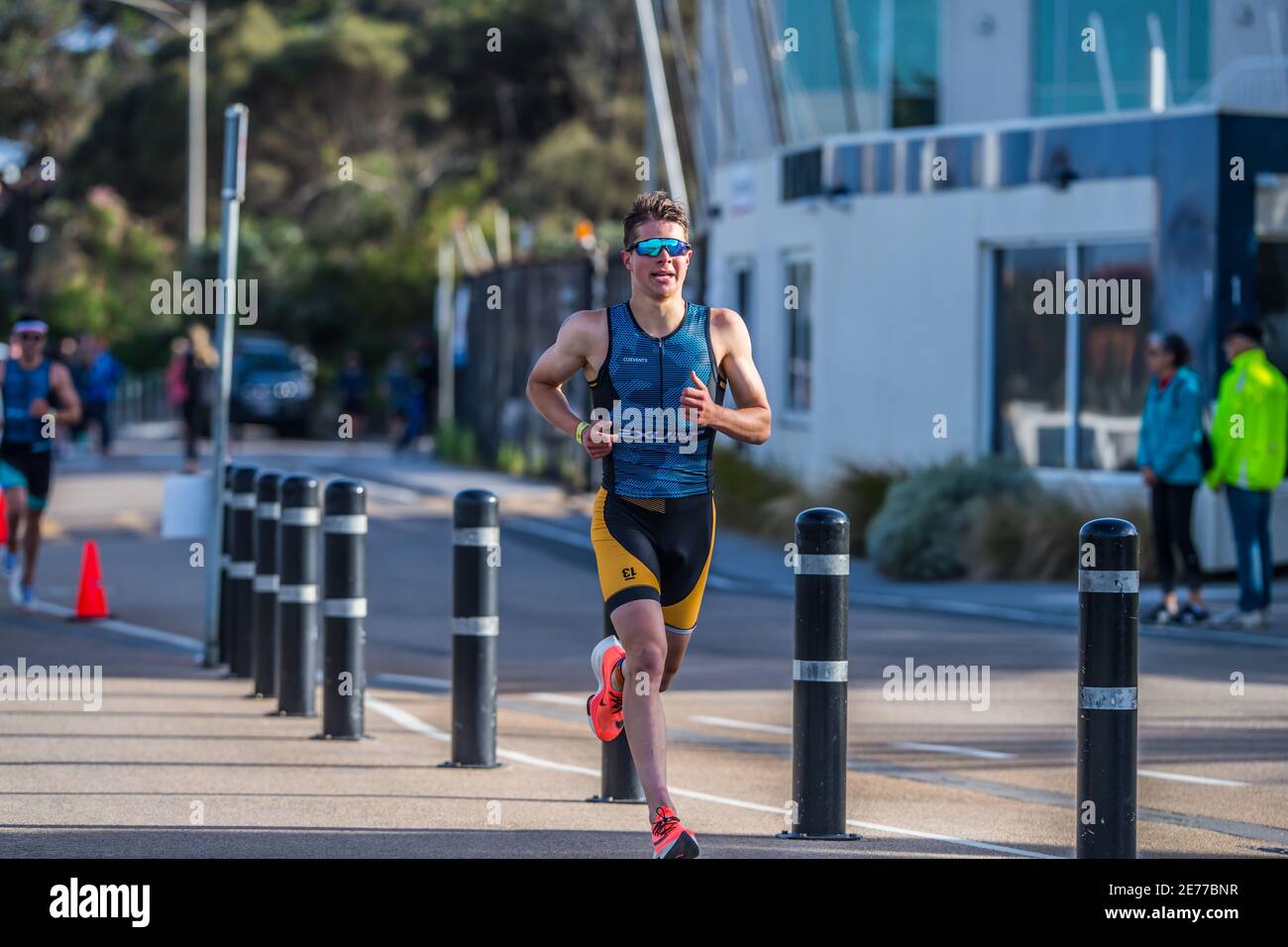 Melbourne, Australia. 17th Jan, 2021. Colin front and winner of Elite Sprint running along the promenade during 2XU Triathlon Series 2021, Race 1 at St Kilda Beach. Credit: