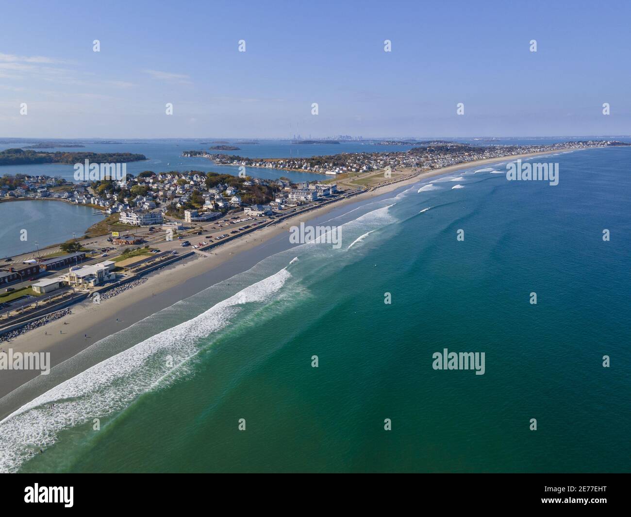 Nantasket Beach aerial view in town of Hull in south of Boston