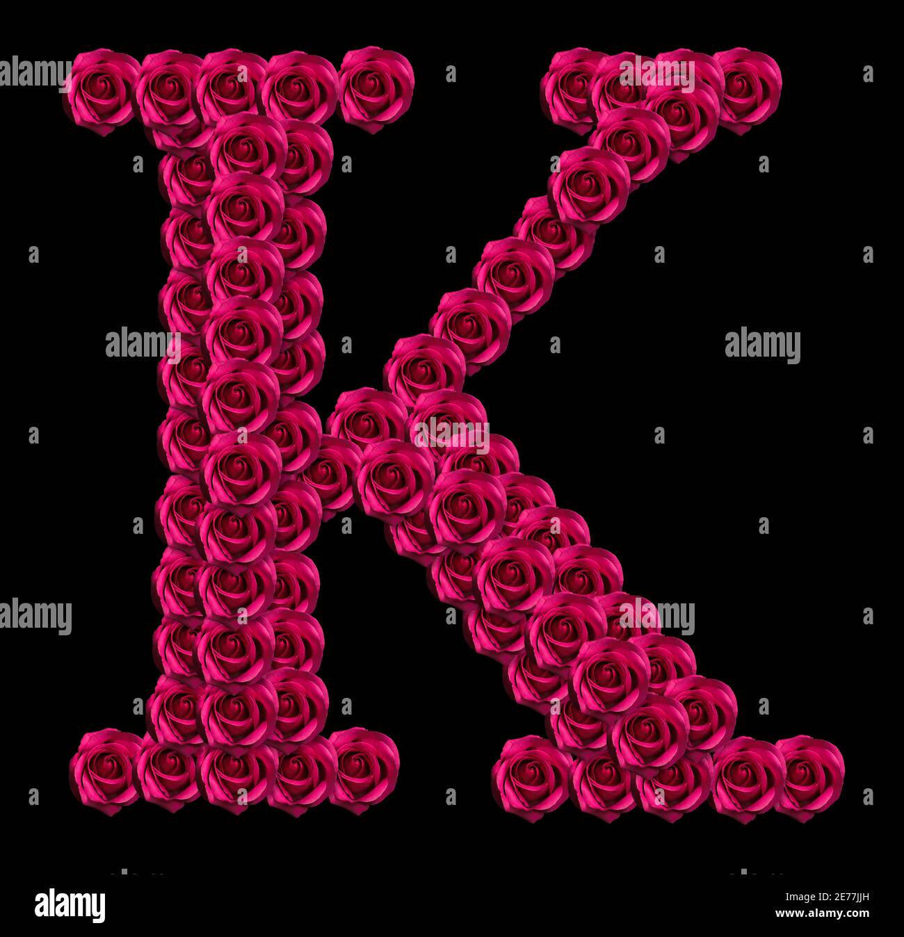 romantic concept image of a capital letter K made of red roses ...