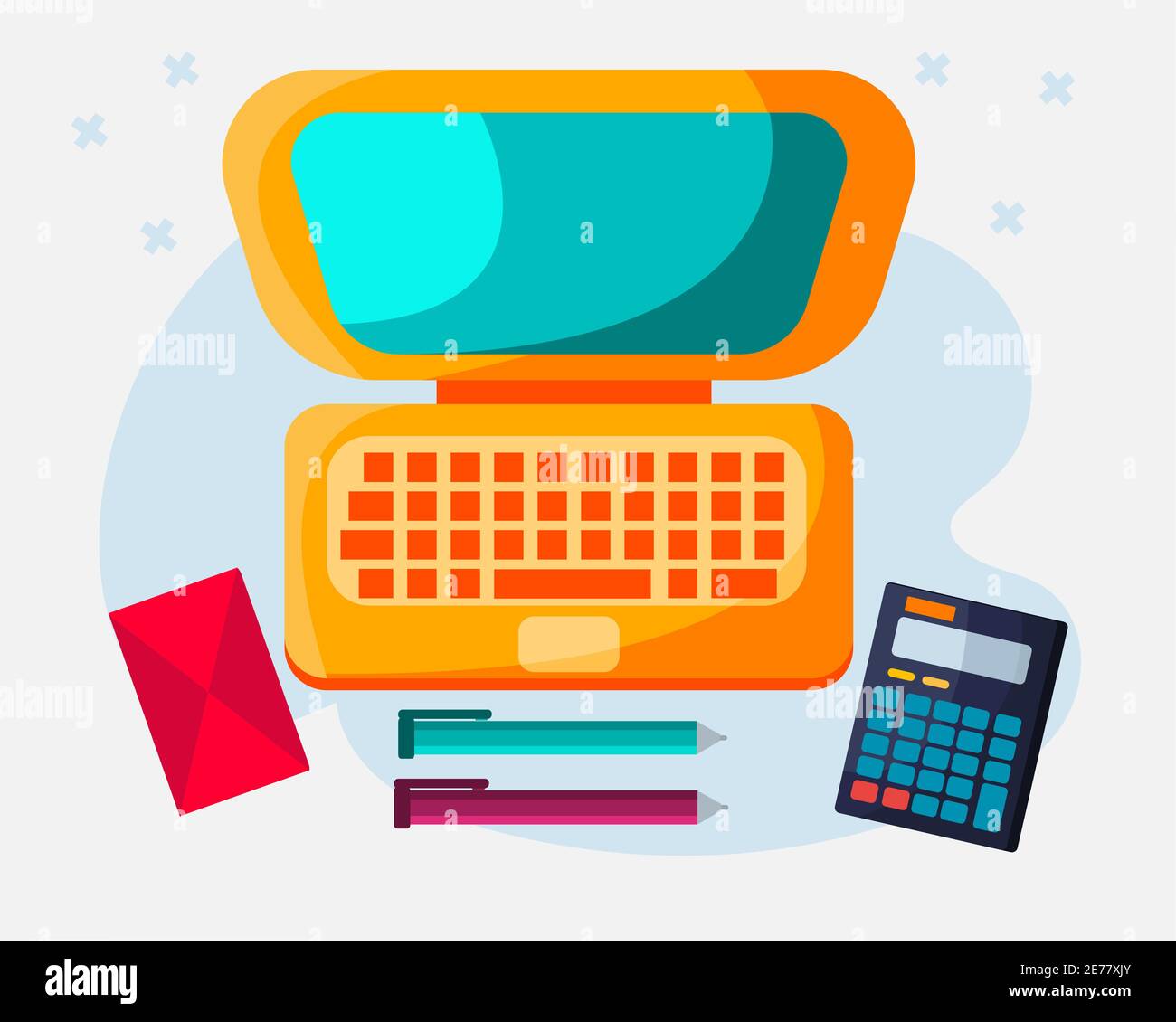 laptop top view for workspace concept vector illustration Stock Vector