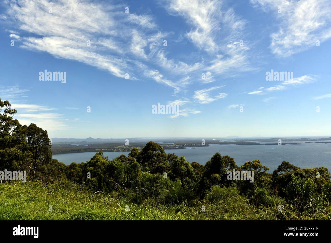 A view of Wallis Lake from Whoota Whoota Lookout near Forster, NSW Stock Photo