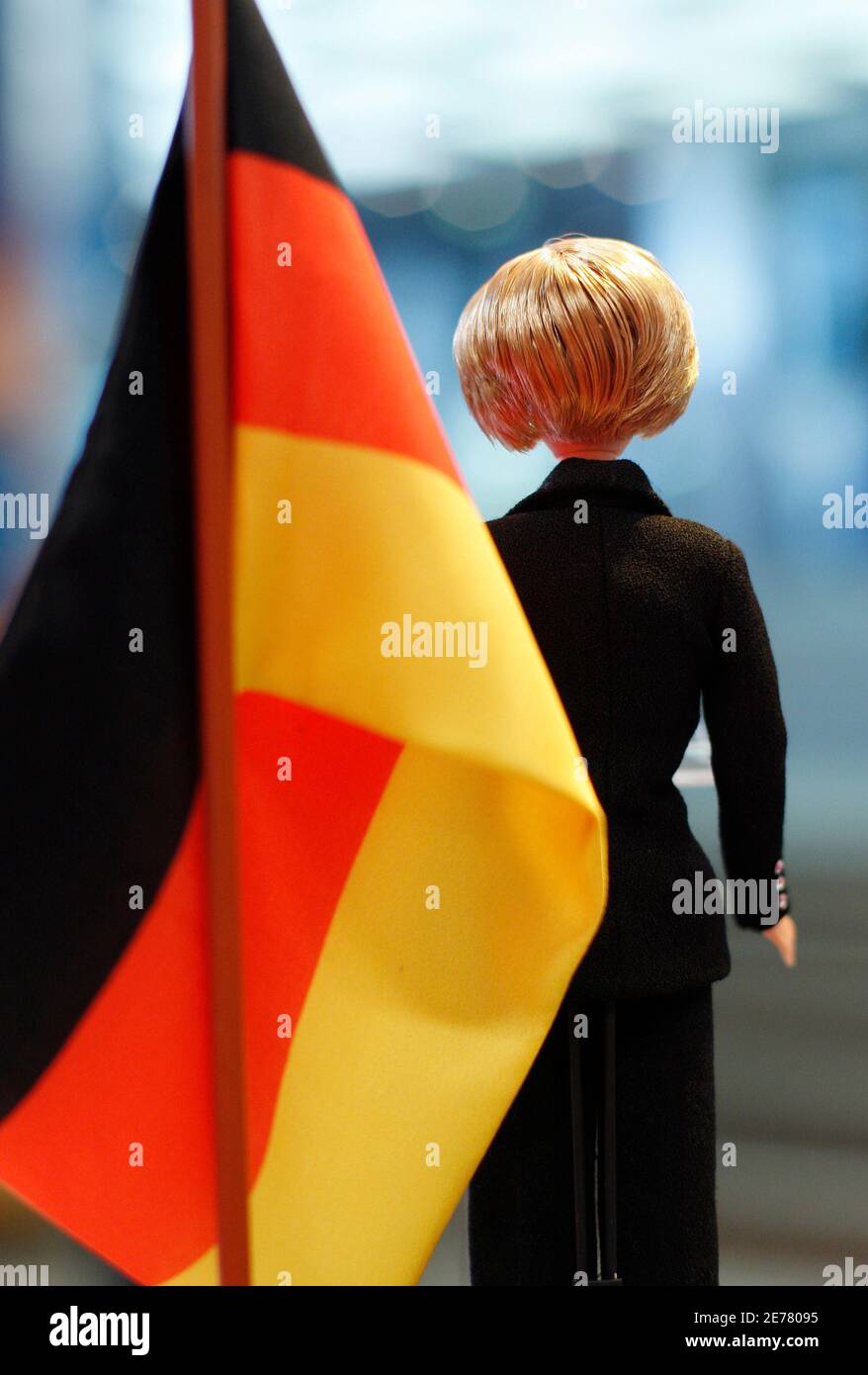 A German Chancellor Angela Merkel Barbie doll, is displayed during an event  at a department store in Hamburg March 9, 2009. Barbie has chosen to honour  and recognise Chancellor Merkel as a