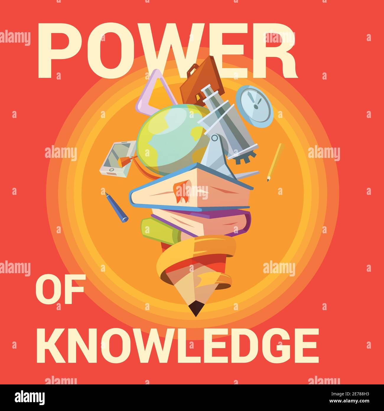 Education poster with school learning supplies in retro cartoon style vector illustration Stock Vector