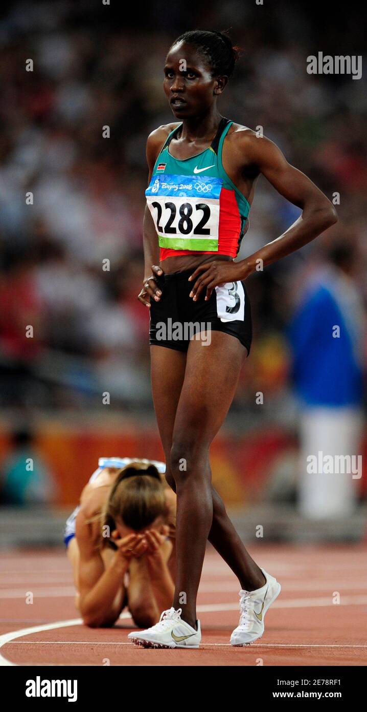 Nancy Jebet Langat of Kenya walks on the track after winning the women's  1500m final of the athletics competition in the National Stadium at the  Beijing 2008 Olympic Games August 23, 2008.