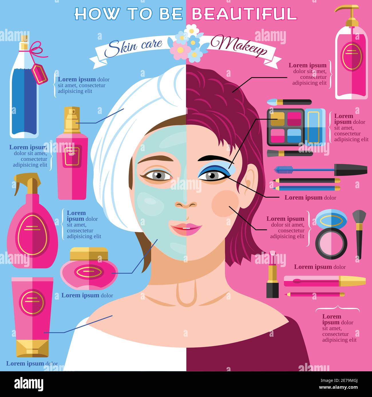Skincare and makeup tips for healthy face skin and beauty infographic poster with pictograms abstract vector  illustration Stock Vector