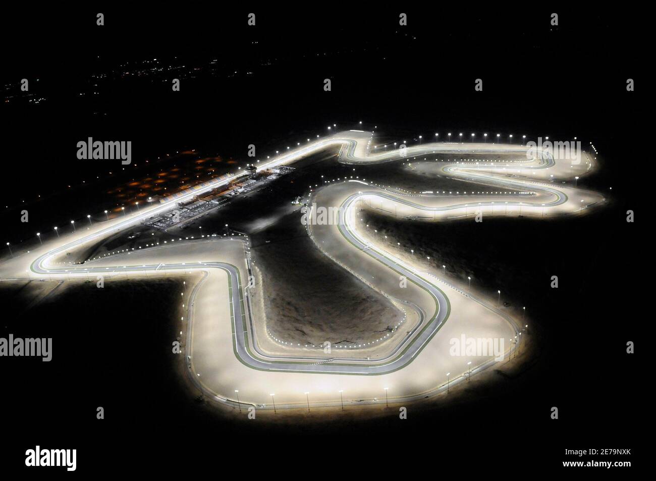 The Losail Circuit is pictured before the start of the night free practice  session in Doha March 8, 2008. The first ever MotoGP night race will take  place in the circuit on