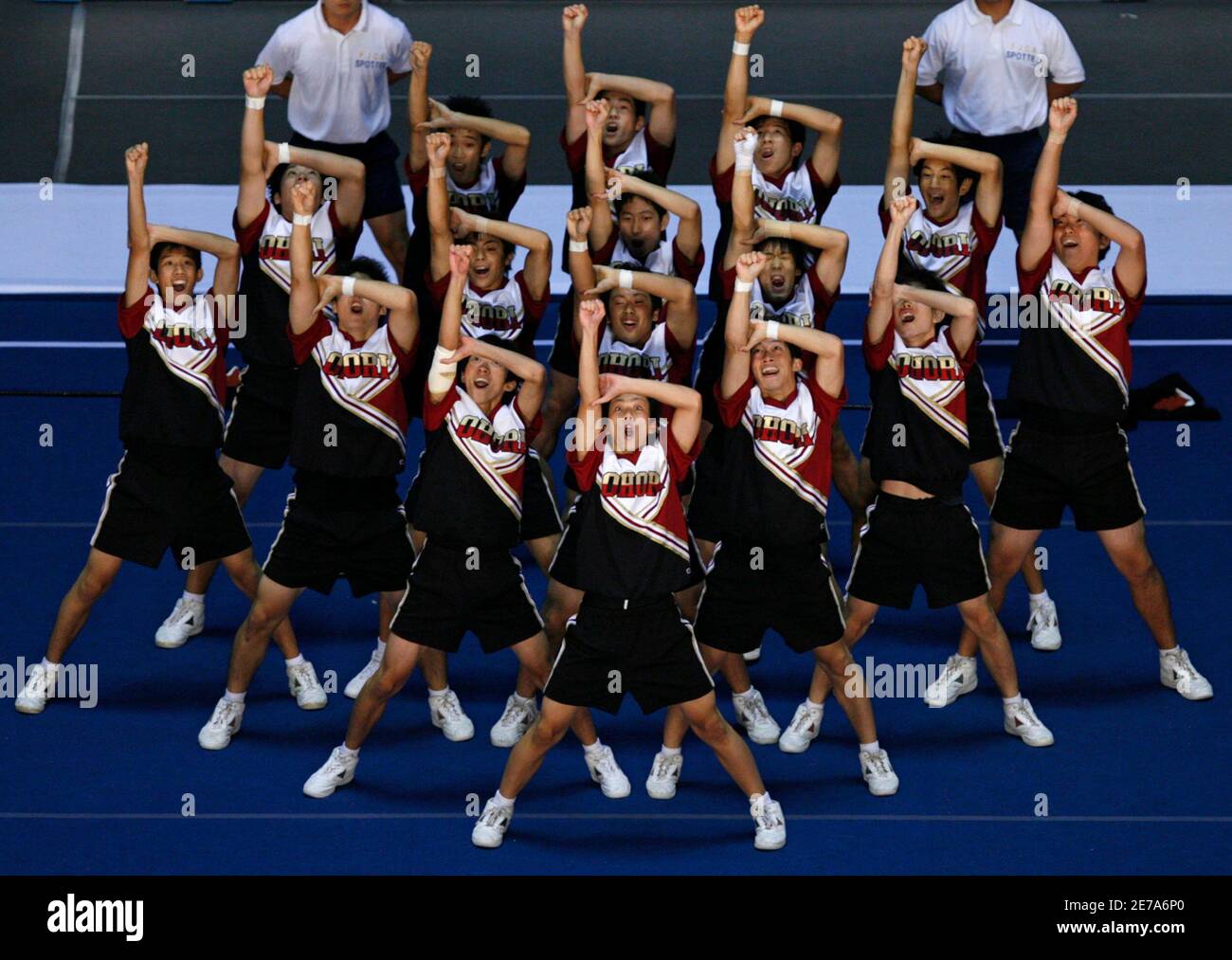 High school cheerleaders compete in the Japan Cup 2008 cheerleading
