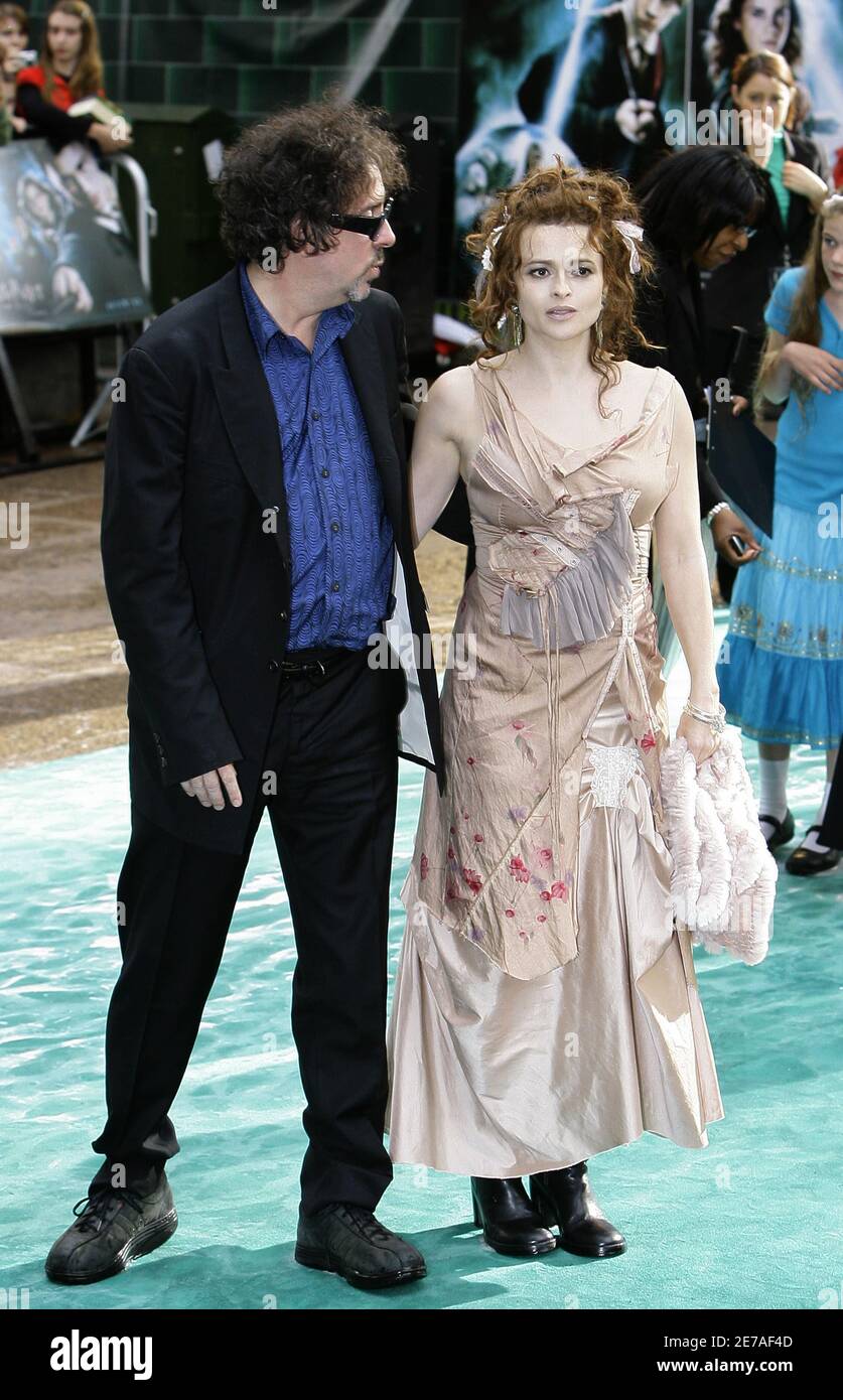 Actress Helena Bonham Carter [R] and her husband Tim Burton arrive at the  British premiere of her new movie 