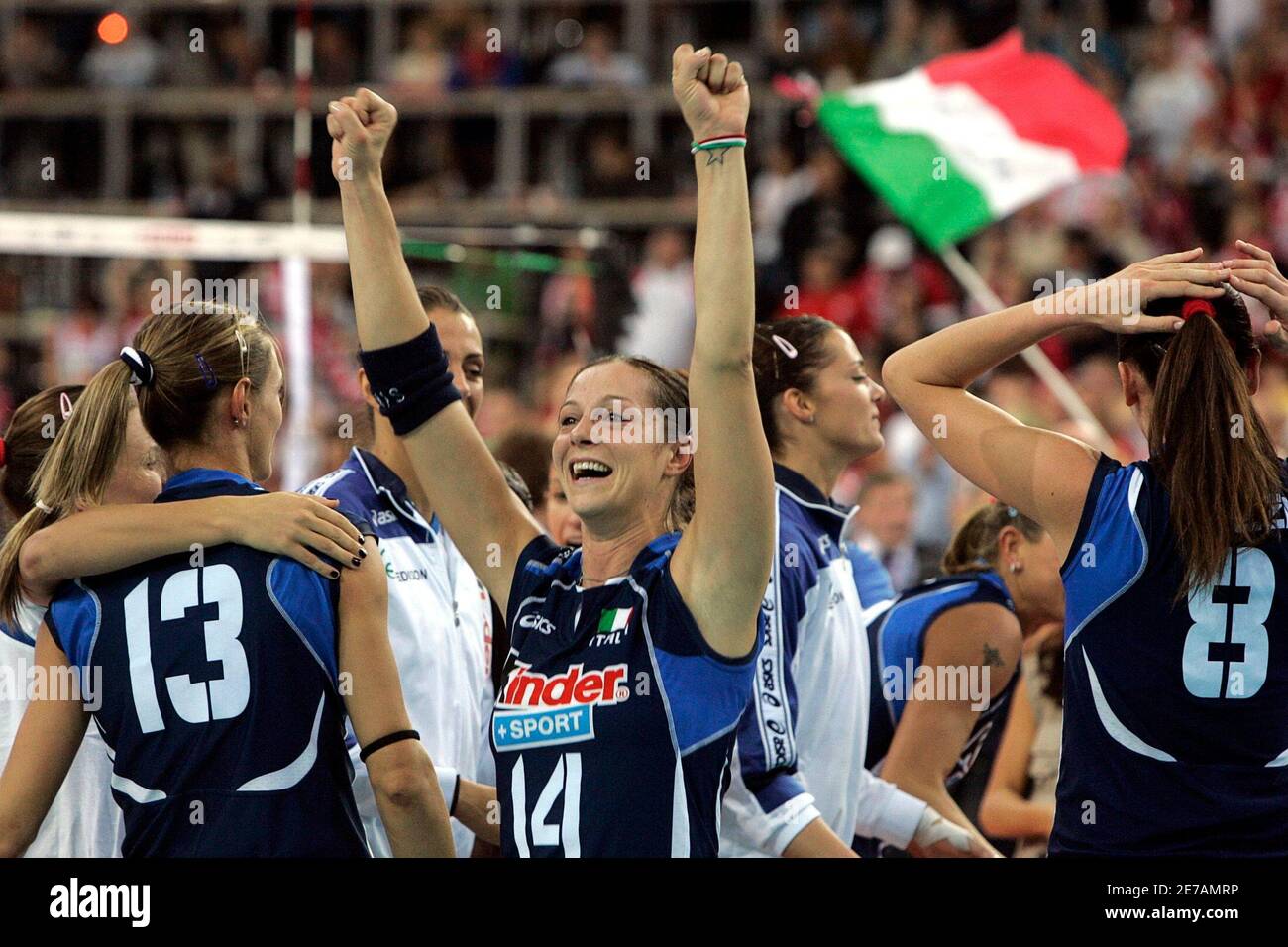 Italian captain Eleonora Lo Bianco celebrates after they the Netherlands to win the European Women Volleyball in the city of Lodz October 2009. REUTERS/Vasily Fedosenko (POLAND SPORT VOLLEYBALL Stock