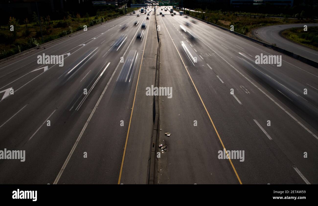 Blurred cars on a highway Stock Photo