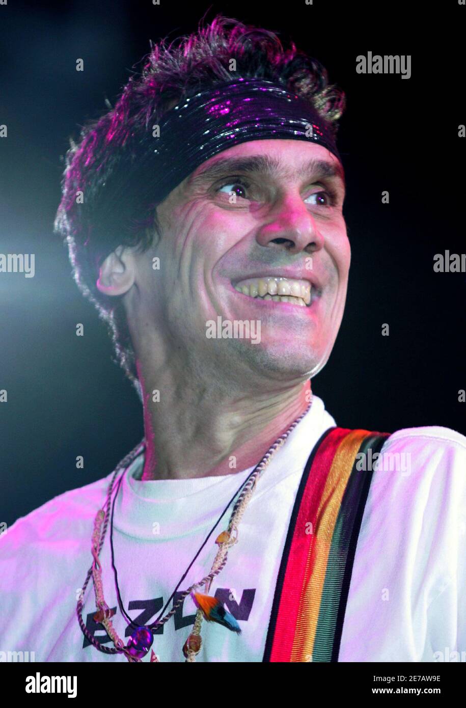 French singer Manu Chao performs with his band Radio Bemba Sound System  during a free open-air concert at Zocalo square in Mexico City March 26,  2006. Chao is in Mexico as part