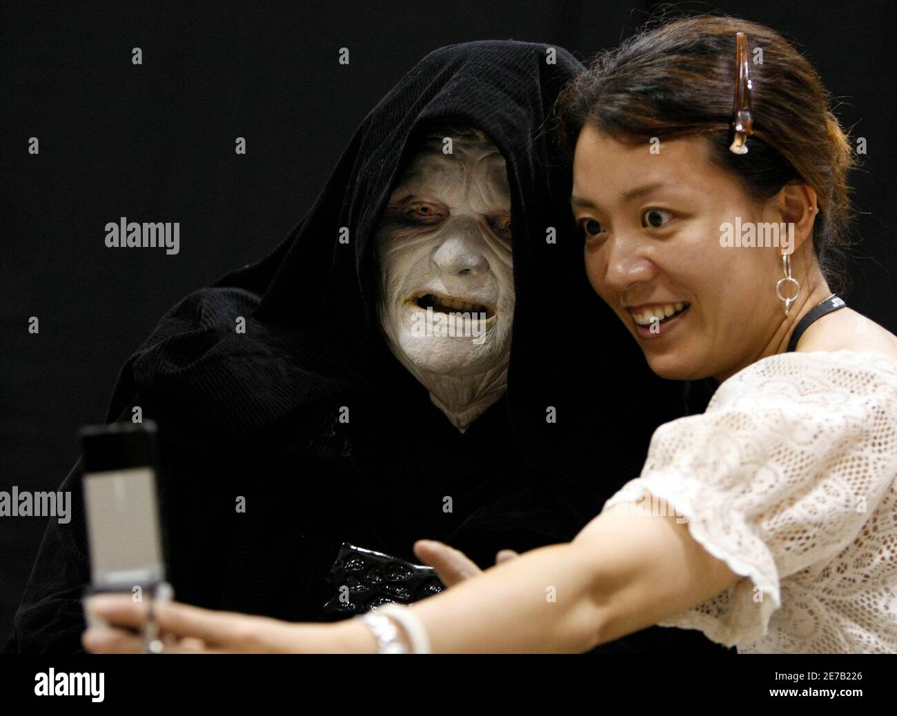 pic Sheev Palpatine Laughing https www alamy com a visitor dressed as emperor palpatine a character from the stars wars movies poses for a photo with another visitor during the star wars celebration japan convention at the makuhari messe in chiba east of tokyo july 20 2008 the three day convention celebrates the 30th anniversary of the movies premiere in japan reutersissei kato japan image400384158 html