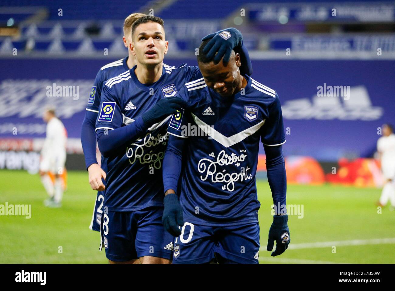 Girondins De Bordeaux S Samuel Kalu Ojim Celebrates Scoring Their First Goal With Teammates During Ligue 1 Olympique Lyon Vs Fc Girondins De Bordeaux Football Match At Groupama Stadium In Lyon France January