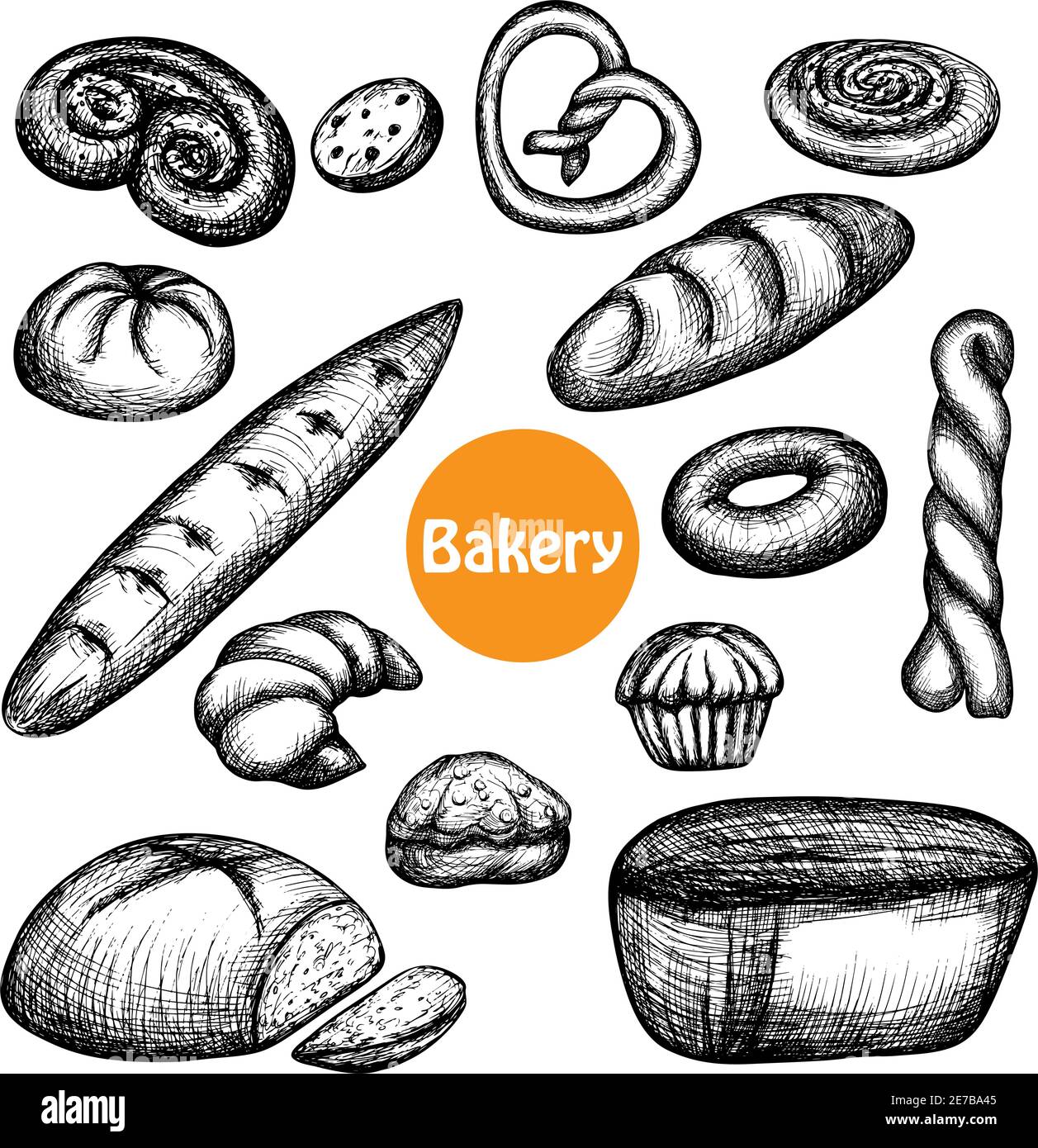 Hand drawn bakery set with bread and pastry isolated vector ...