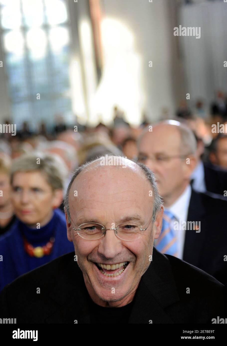 German artist Anselm Kiefer laughs before he receives the Peace Prize of German book sellers 'Friedenspreis des Deutschen Buchhandels' during a ceremony in Frankfurt October 19, 2008. REUTERS/Kai Pfaffenbach (GERMANY) Stock Photo