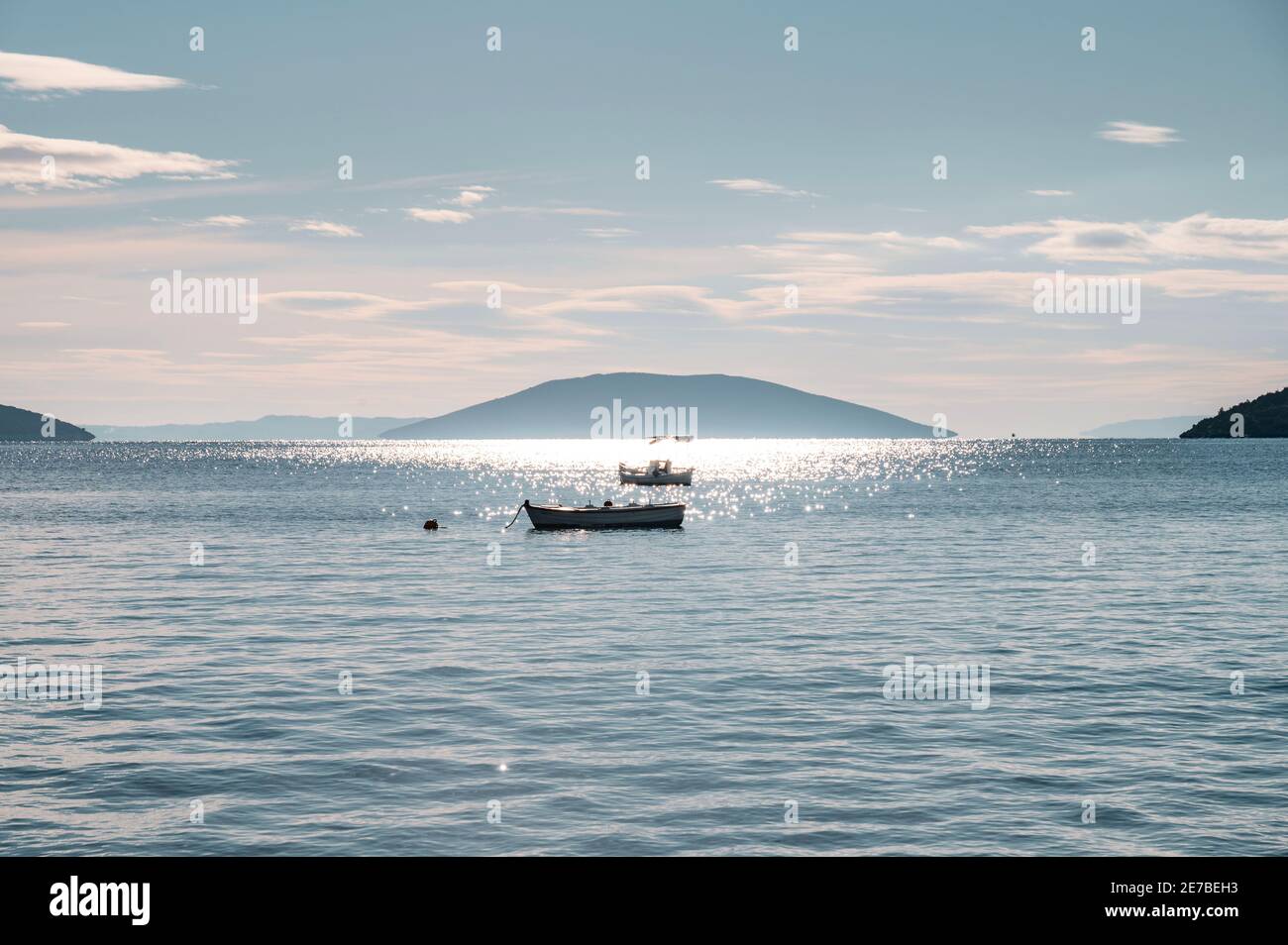 Fishing boats in the sea early in the morning Stock Photo