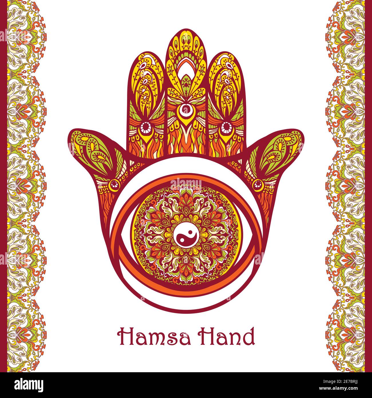 Colored arabic amulet hamsa hand with flower ornament vector illustration Stock Vector