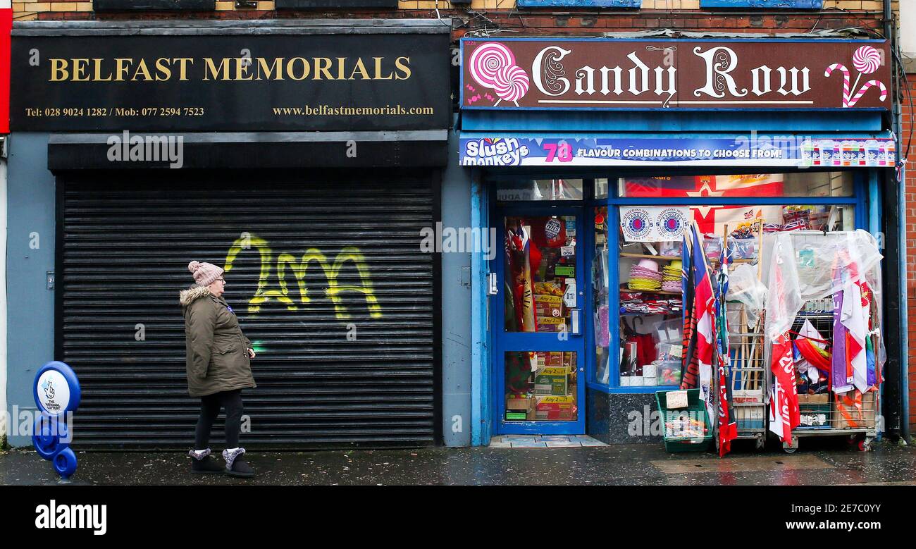 Shops and business in the loyalist and unionist area of Sandy Row in