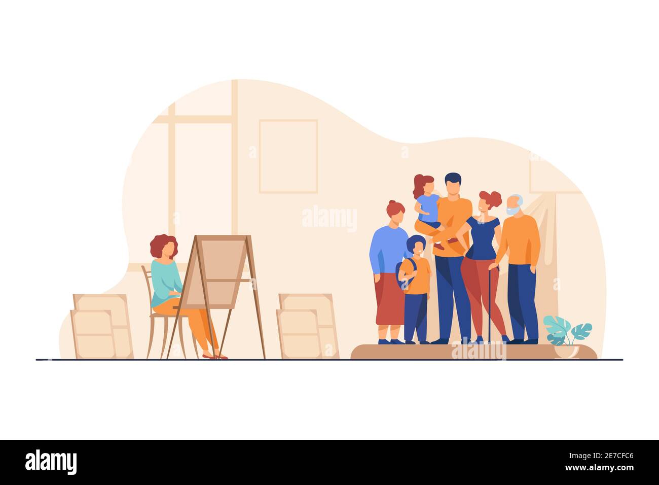 Artist Painting Family Portrait Picture Mother Children Flat Vector Illustration Art Studio Or Workshop Concept For Banner Website Design Or Land Stock Vector Image Art Alamy