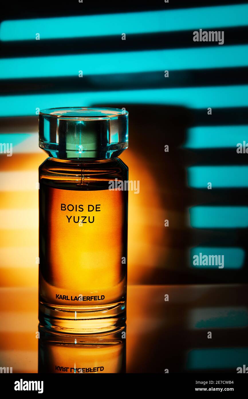 Tel Aviv, Israel - January 17, 2021: Perfume Bois de Yuzu, Karl Lagerfeld  France. Art photography with unusual light Stock Photo - Alamy