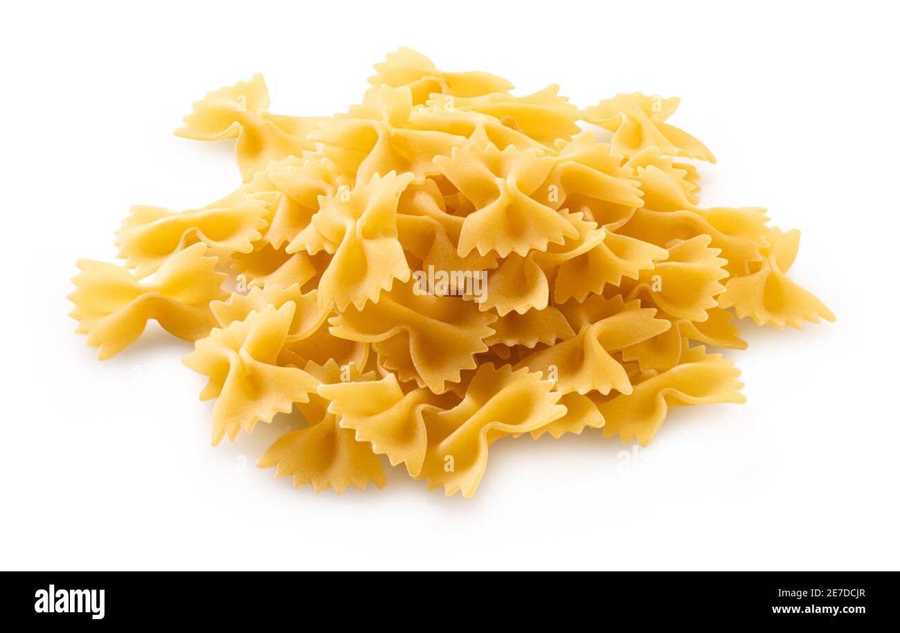 raw pasta farfalle on white isolated background with clipping patch Stock Photo