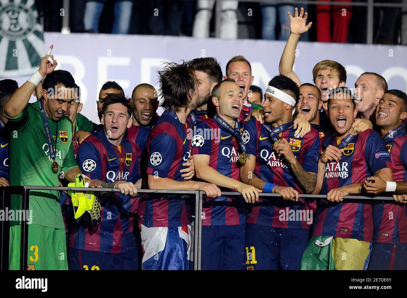BERLIN, GERMANY - JUNE 6, 2015: Barcelona players pictured during the award  ceremony held after the 2014/15 UEFA Champions League Final between  Juventus Torino and FC Barcelona at Olympiastadion Stock Photo - Alamy