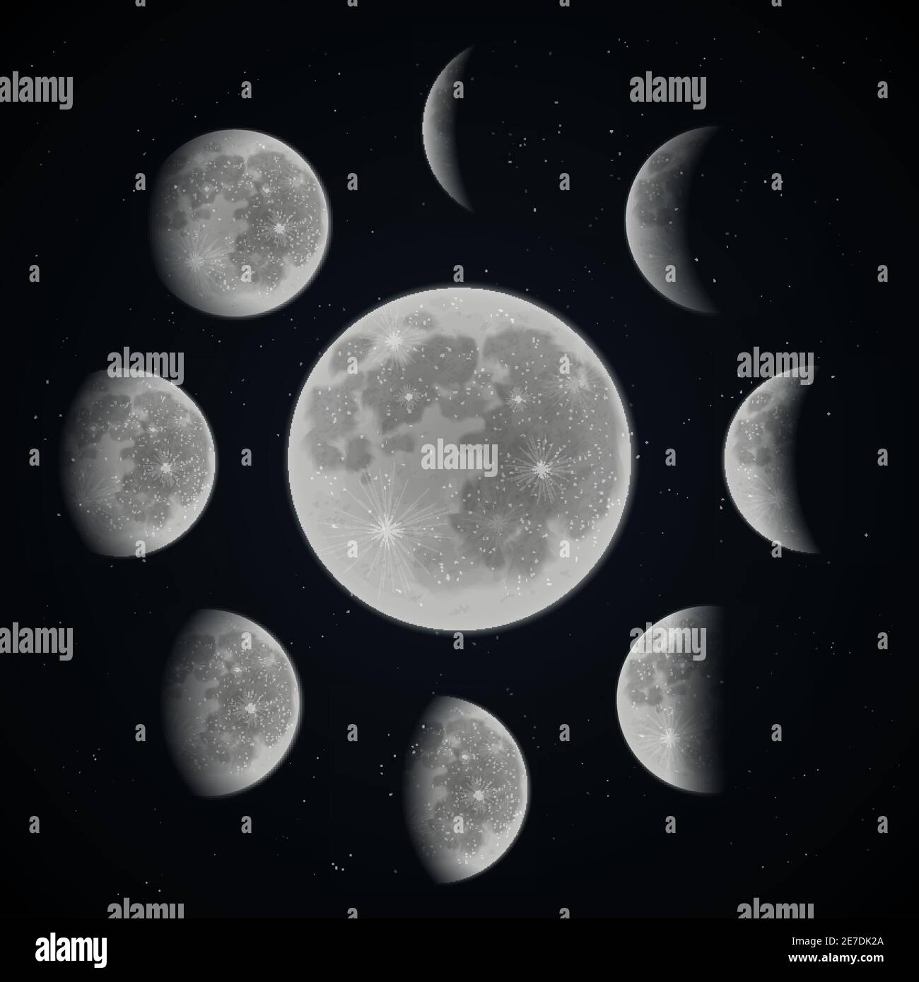 Moon phases set on dark space background with stars realistic vector ...
