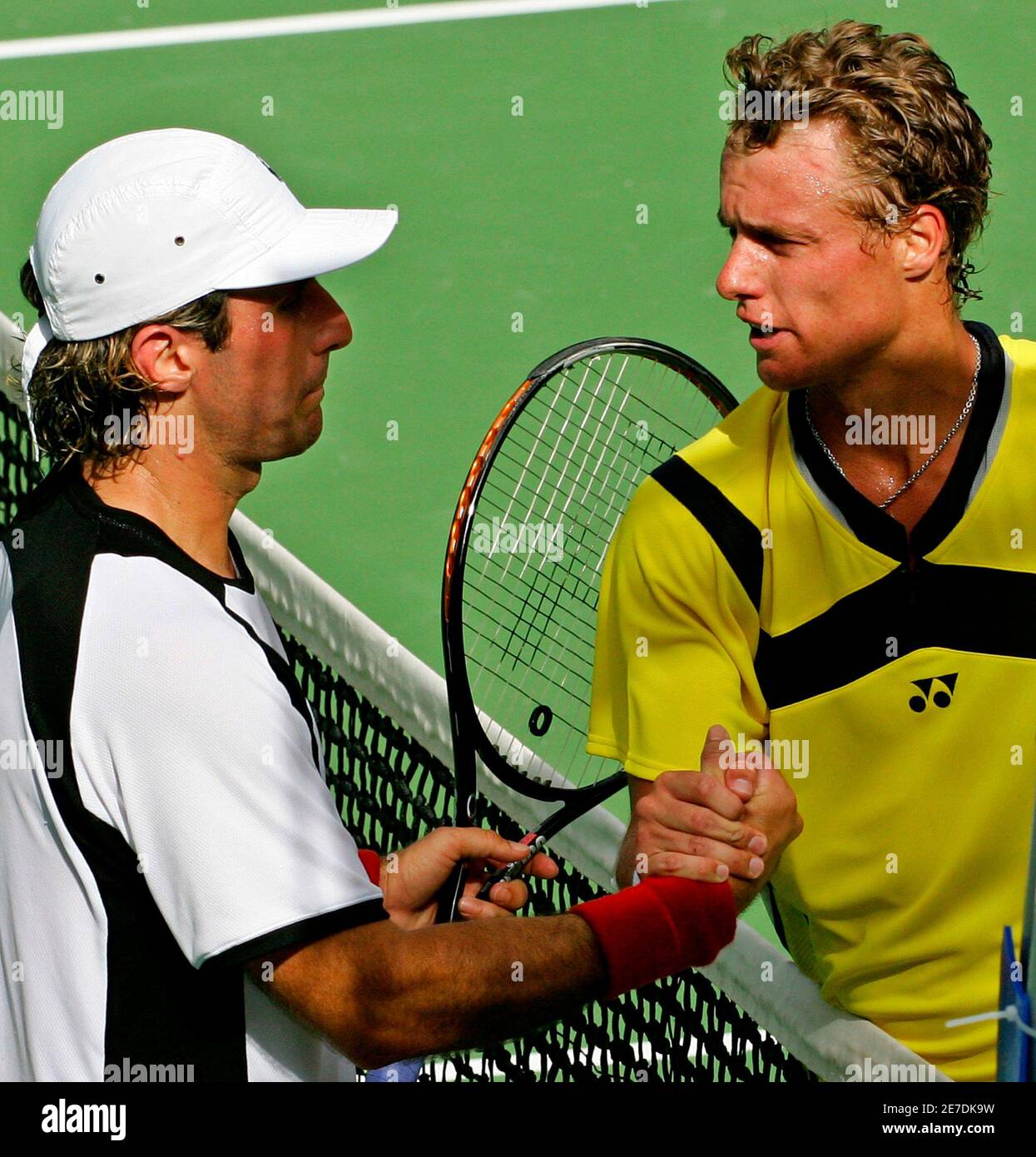Top Seed And Defending Champion Australia S Lleyton Hewitt R And Vincent Spadea From The U S Shake Hands After Their First Round Match At The Sydney International Tennis Tournament January 9 2006 Hewitt Defeated