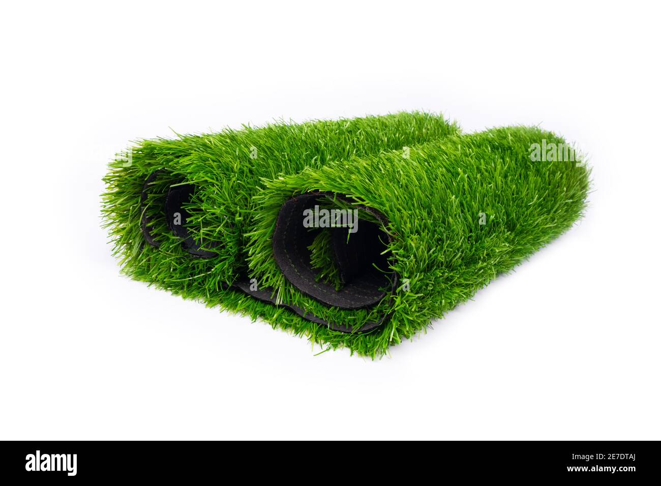 green artificial grass mat,lawn roll on white background Stock Photo