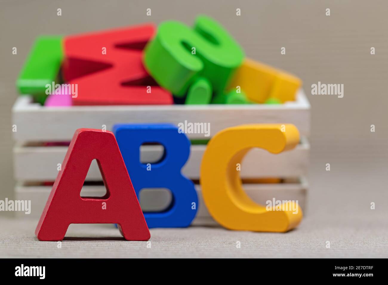Colorful wooden letters in a wooden box, ABC Stock Photo - Alamy