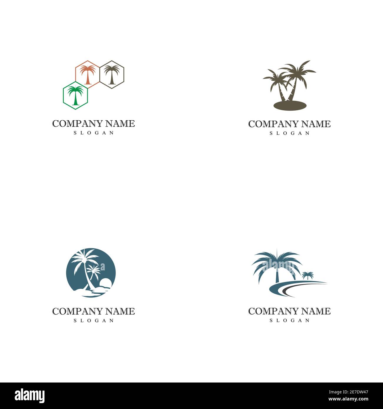 Set Palm tree summer logo template vector illustration Stock Vector