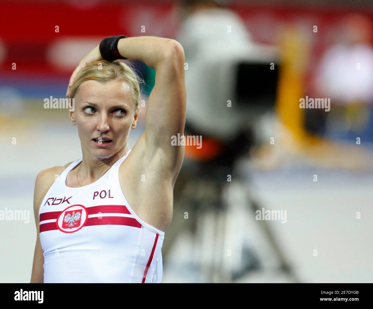 Anna Rogowska of Poland reacts after winning the women's pole vault