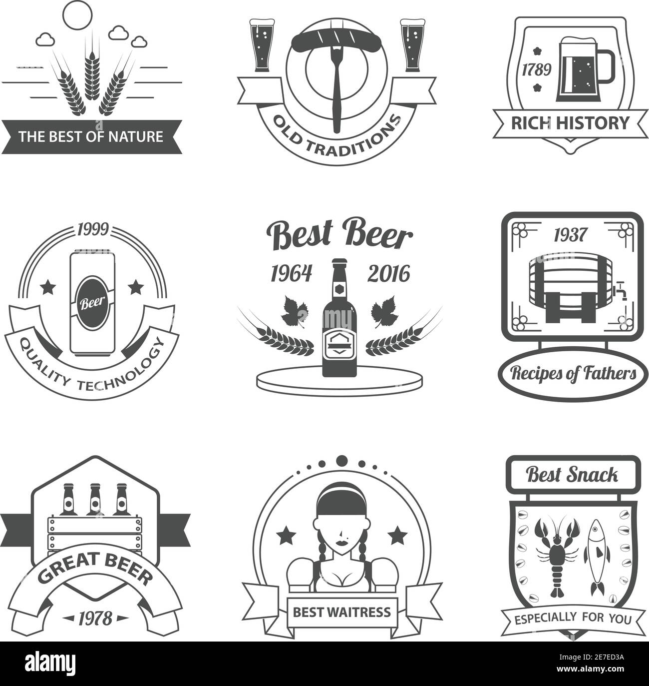 Beer festival premium quality black label set isolated vector