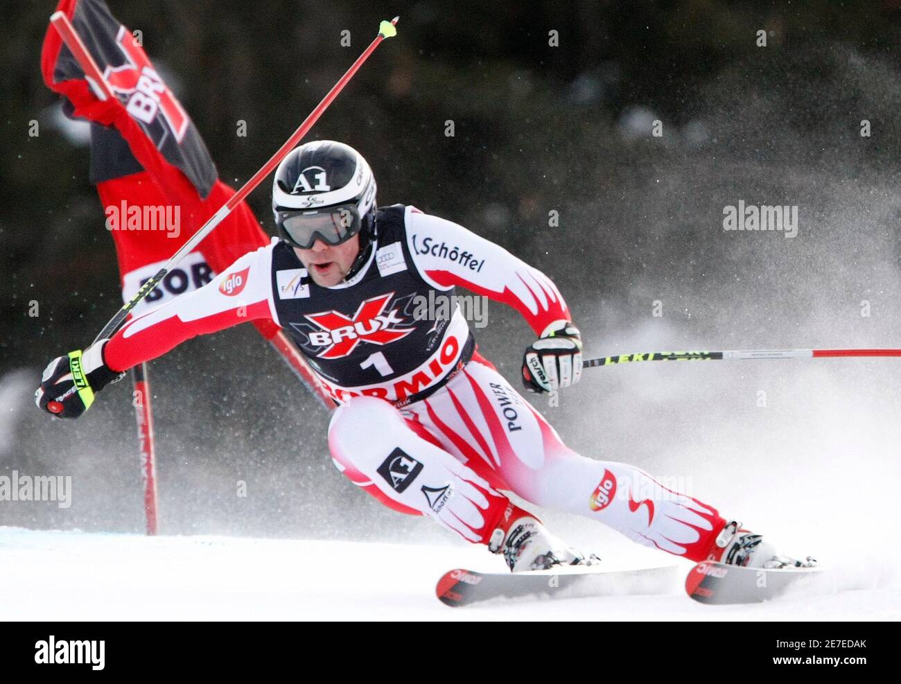 Mario Scheiber of Austria speeds down during the men's World Cup downhill  race in Bormio December