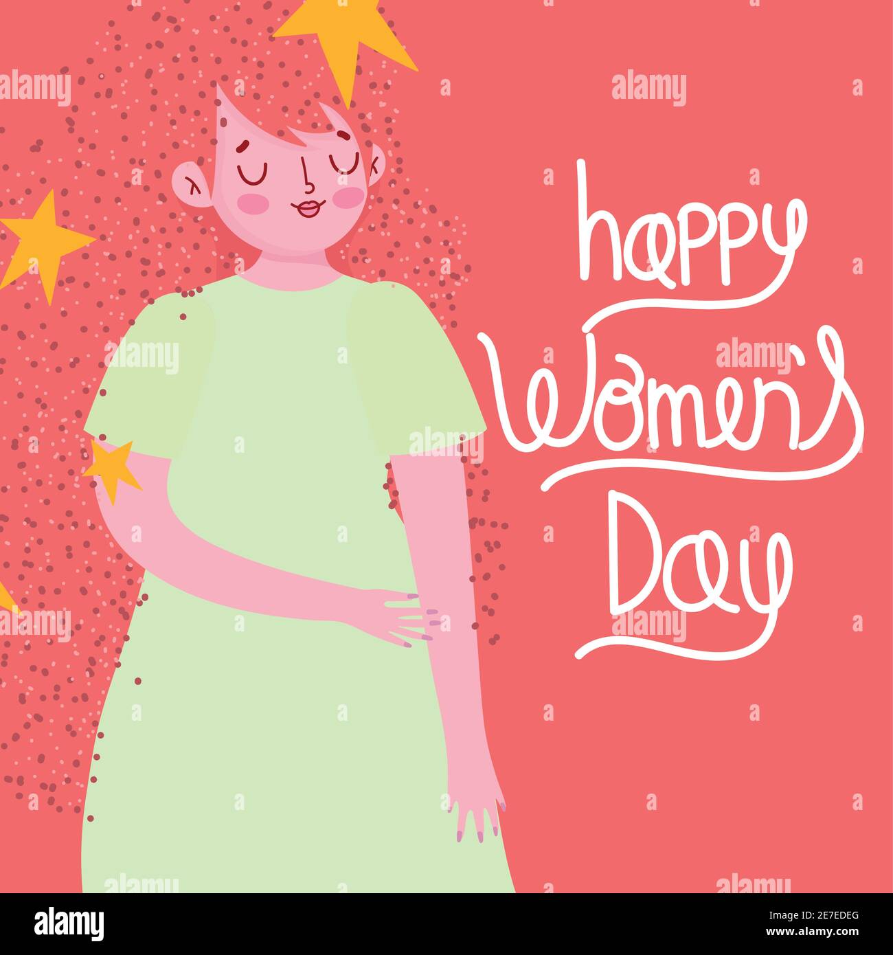 happy womens day cute girl with stars in hair and lettering vector ...