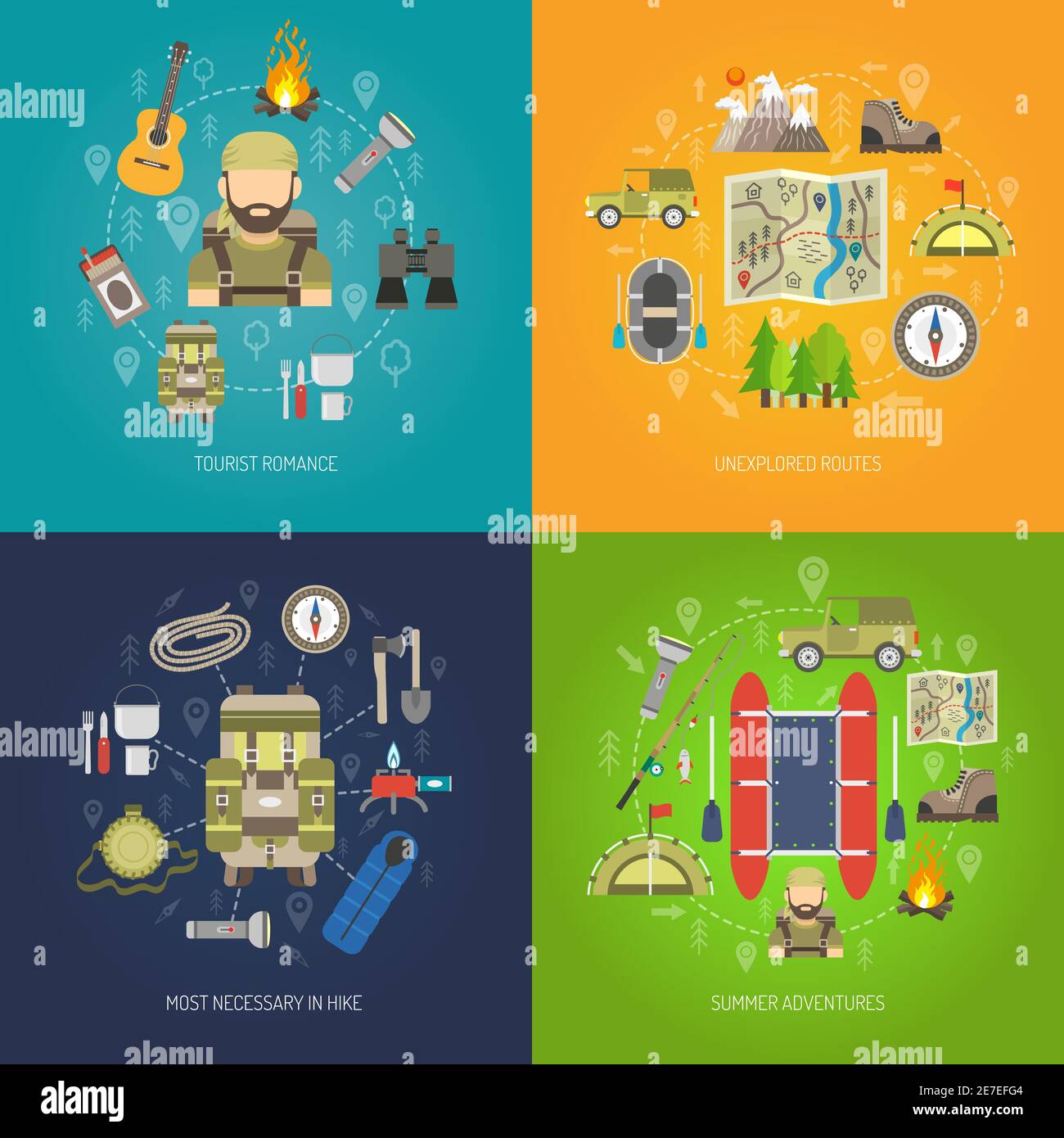 Tourism design concept set with summer adventure flat icons isolated ...