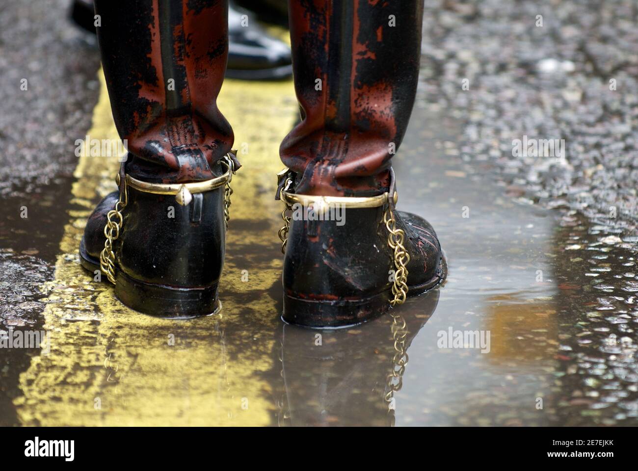 Boots of Bravery: Firefighter's Heroic Journey Captured During an Intense Operation Stock Photo